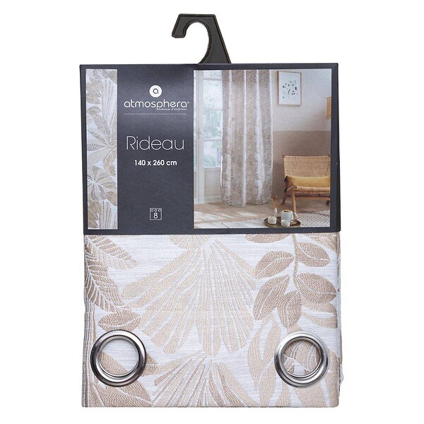 ATMOSPHERA - Rideau à œillets Jacquard Beige Lin 140 x 260 cm - large