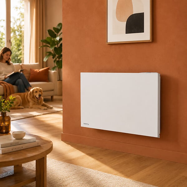HOM'Y - Radiateur électrique fixe connecté WiFi à inertie sèche céramique - HOM'Y - ORPHEE CONNECT 1000W - horizontal blanc - NF - large