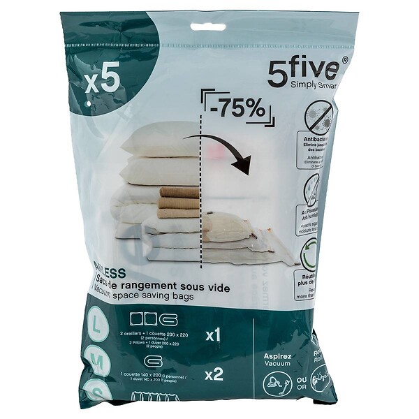 5 FIVE SIMPLY SMART - Lot de 5 sacs compresseur "Air-Flat" - large