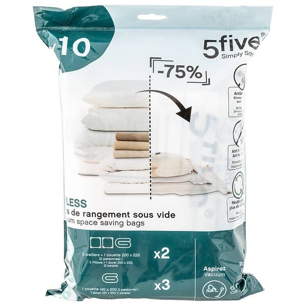 5 FIVE SIMPLY SMART - Lot de 10 sacs compresseurs "Air-Flat" - large