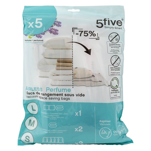 5 FIVE SIMPLY SMART - Lot de 5 sacs compresseurs d'air parfumés - large