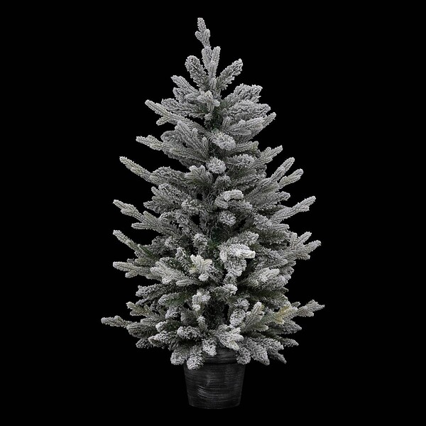 FEERIC LIGHTS & CHRISTMAS - Sapin de Noël artificiel vert floqué blanc et pailleté avec son pot argenté H 100 cm - large