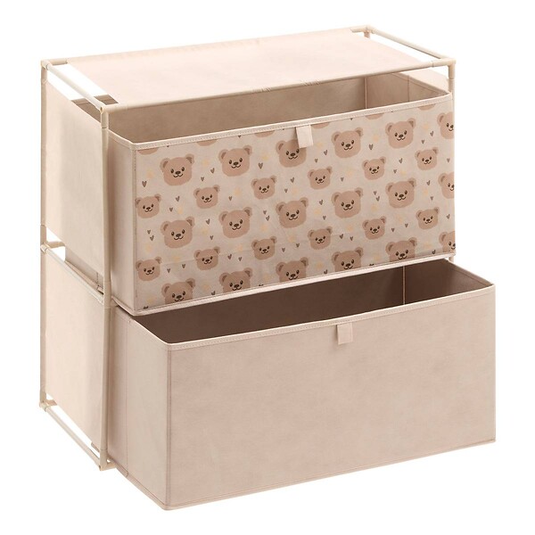ATMOSPHERA - Commode Enfant Tissa 2 Tirroirs Beige Imprimé Ourson 60x30x60 cm - large