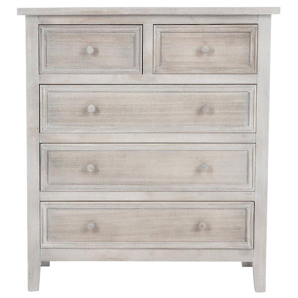 ATMOSPHERA - Chiffonnier "Charme" bois blanchi 5 tiroirs - large