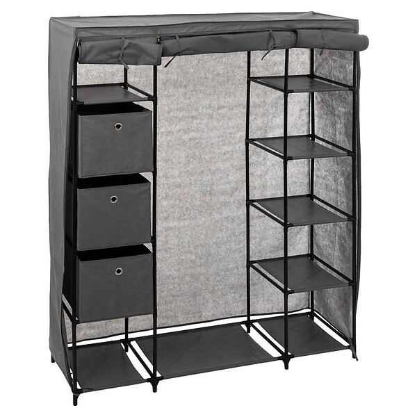 5 FIVE SIMPLY SMART - Armoire penderie 3 boîtes tissu gris anthracite - large