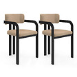 ID MARKET - Lot de 2 chaises de salle à manger, fauteuils de table ESMA en métal noir et velours taupe avec accoudoirs - vignette