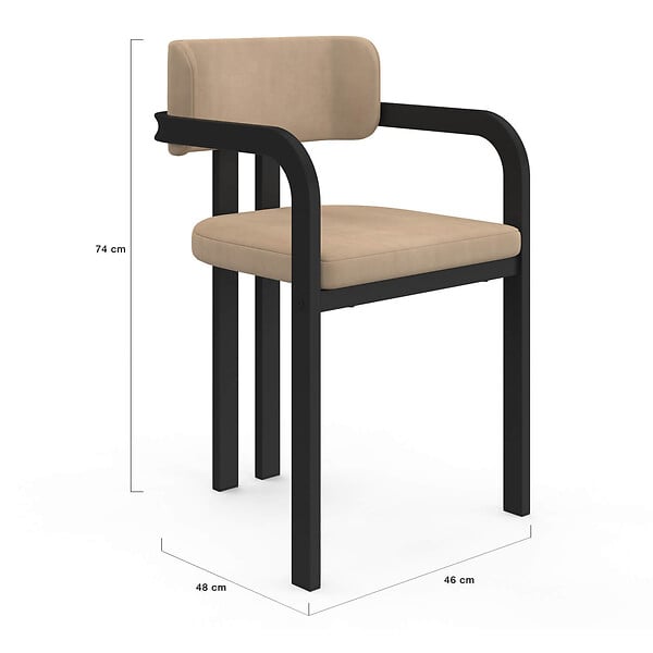 ID MARKET - Lot de 2 chaises de salle à manger, fauteuils de table ESMA en métal noir et velours taupe avec accoudoirs - large