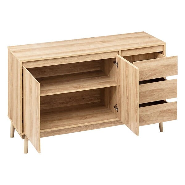5 FIVE SIMPLY SMART - Buffet placard 3 tiroirs effet chêne naturel "Abana" - large