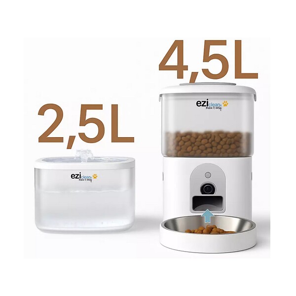EZICLEAN - Distributeur De Croquettes Et Fontaine à Eau 5w Blanc - NUTRIBOTCAM+X - large