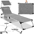TECTAKE - Chaise longue en aluminium, rembourrée, pliable, dossier réglable en 6 positions, gris tacheté, avec poche latérale - vignette