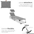 TECTAKE - Chaise longue en aluminium, rembourrée, pliable, dossier réglable en 6 positions, gris tacheté, avec poche latérale - vignette