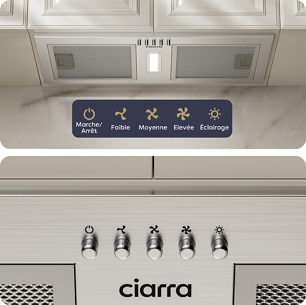 CIARRA - CIARRA Groupe Filtrant 52cm Hotte Encastrable 300m3/h 3 Vitesses Evacuation ou Recyclage CBCS5937A - large