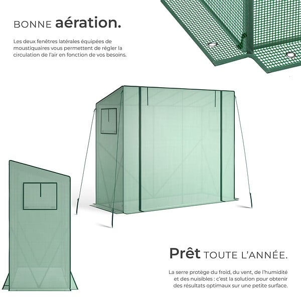 TECTAKE - Serre en plastique et acier résistante aux intempéries et aux UV 200 x 77 x 170 cm vert - large