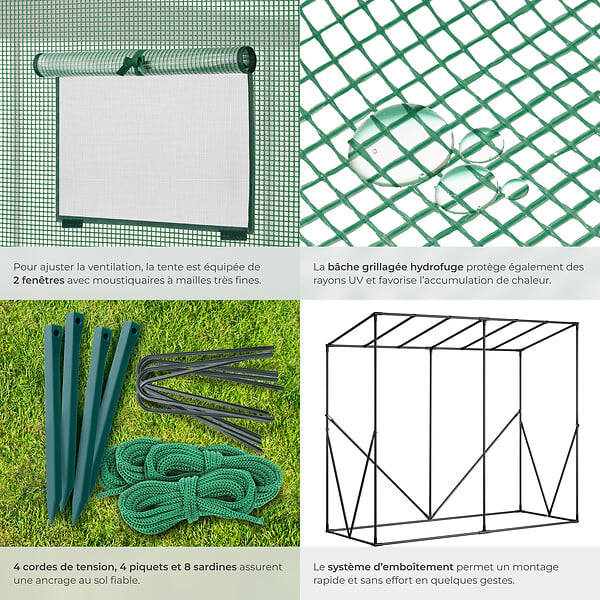 TECTAKE - Serre en plastique et acier résistante aux intempéries et aux UV 200 x 77 x 170 cm vert - large