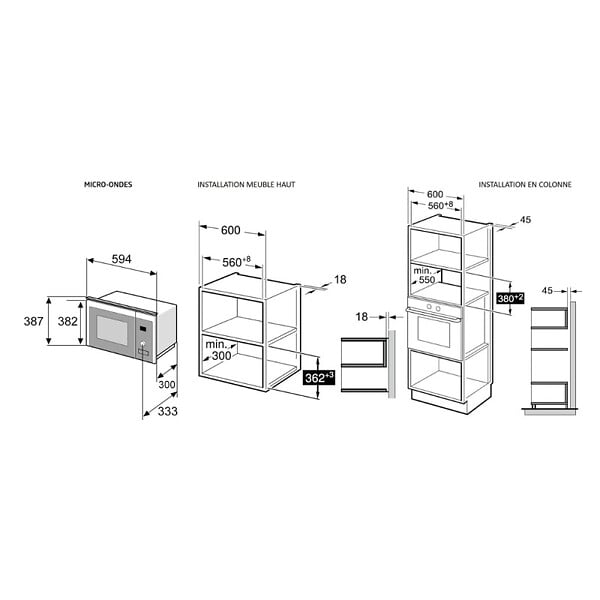 BEKO - Beko Four micro-ondes et gril encastrable 20L, 800W. Sécurité enfant, 8 programmes de cuisson automatiques, noir (BMGB20212B) - large