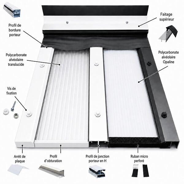MCCOVER - Profilé obturation pour plaque polycarbonate alvéolaire épaisseur 32 mm Aluminium, L.98 cm - large