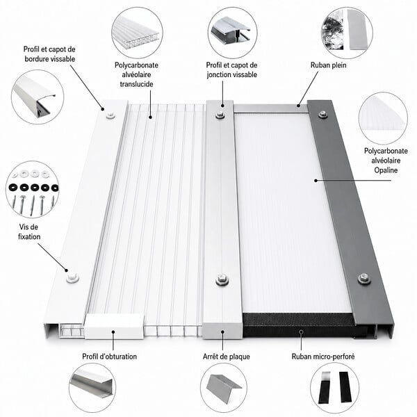MCCOVER - Profilé obturation pour plaque polycarbonate alvéolaire épaisseur 32 mm Aluminium, L.98 cm - large