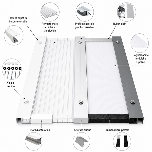 MCCOVER - Profilé d'obturation pour plaque polycarbonate alvéolaire 16 mm laqué blanc ou gris L 98 cm Gris anthracite RAL 7016, ep.16 mm, L.98 cm - large