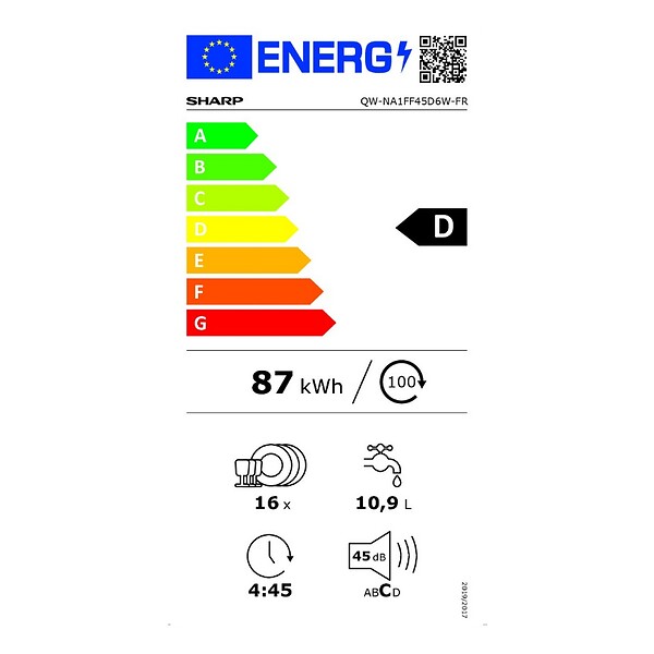SHARP - Lave-vaisselle 60cm 16 Couverts 45db Blanc - QWNA1FF45D6W - large