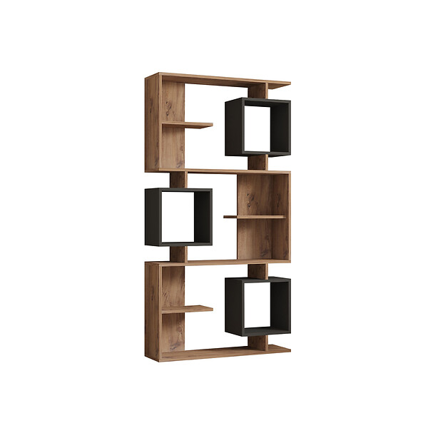 CONCEPT USINE - Bibliothèque design asymétrique 172cm effet bois et gris anthracite NALY - large