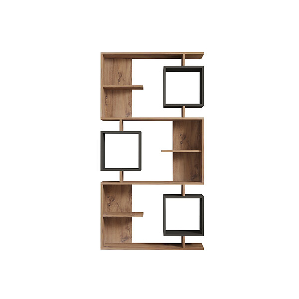 CONCEPT USINE - Bibliothèque design asymétrique 172cm effet bois et gris anthracite NALY - large