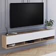 ID MARKET - Meuble TV 180 cm suspendu ELIO 2 portes avec étagère bois et blanc - vignette
