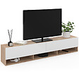 ID MARKET - Meuble TV 180 cm suspendu ELIO 2 portes avec étagère bois et blanc - vignette