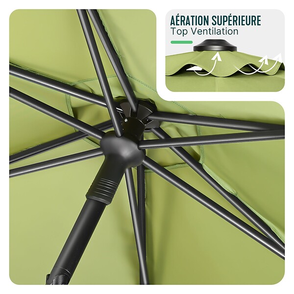 VOUNOT - Parasol de jardin inclinable avec aeration et sac bandouliere 270cm vert olive - large