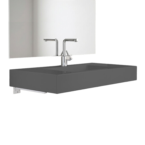 KIAMAMI VALENTINA - Lavabo 100 Cm En Résine Gris Mat Avec Supports Muraux | Manchester - large