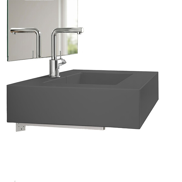 KIAMAMI VALENTINA - Lavabo 80 Cm Gris Mat En Résine Avec Supports Muraux | Manchester - large