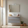KIAMAMI VALENTINA - Meuble De Salle De Bain Suspendu 90 Cm Avec 2 Tiroirs Chêne Well Et Façades Gris Anthracite, Vasque, Miroir Et Lampe | Budapest - vignette