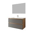 KIAMAMI VALENTINA - Meuble De Salle De Bain Suspendu 90 Cm Avec 2 Tiroirs Chêne Well Et Façades Gris Anthracite, Vasque, Miroir Et Lampe | Budapest - vignette