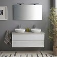 KIAMAMI VALENTINA - Meuble Salle De Bain Suspendu 120 Cm Blanc Brillant, Plan Béton, Miroir Et Lampe | Benaco - vignette