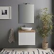 KIAMAMI VALENTINA - Meuble Salle De Bain Suspendu 60 Cm Blanc Brillant, Plateau Chêne Naturel, Miroir Et Lampe | Benaco - vignette
