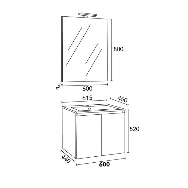 KIAMAMI VALENTINA - Meuble Salle De Bain Suspendu 60 Cm Blanc Brillant, Plateau Chêne Naturel, Miroir Et Lampe | Benaco - large