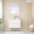 KIAMAMI VALENTINA - Meuble De Salle De Bain Suspendu 60Cm Blanc Façade Cannelée Avec Lavabo | Magnolia - vignette