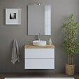 KIAMAMI VALENTINA - Meuble Salle De Bain Suspendu 60Cm Blanc Brillant, Plateau Chêne Naturel, Miroir 60X80 | Benaco - vignette