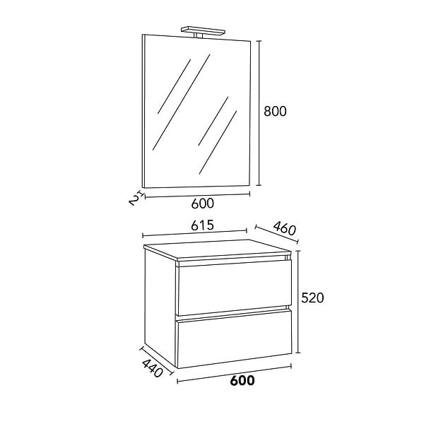 KIAMAMI VALENTINA - Meuble Salle De Bain Suspendu 60Cm Blanc Brillant, Plateau Chêne Naturel, Miroir 60X80 | Benaco - large