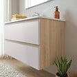KIAMAMI VALENTINA - Meuble De Salle De Bain Suspendu 90 Cm Chêne Well Et Blanc | Budapest - vignette