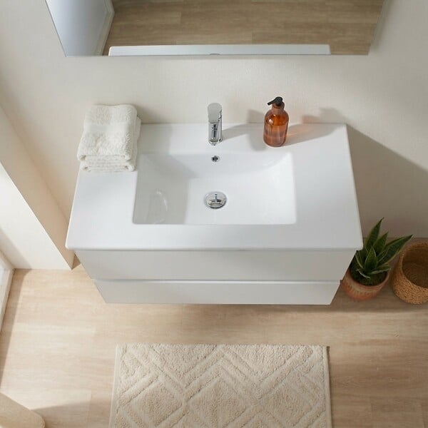 KIAMAMI VALENTINA - Meuble De Salle De Bain Suspendu 90 Cm Chêne Well Et Blanc | Budapest - large
