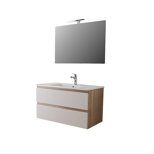 KIAMAMI VALENTINA - Meuble De Salle De Bain Suspendu 90 Cm Chêne Well Et Blanc | Budapest - large