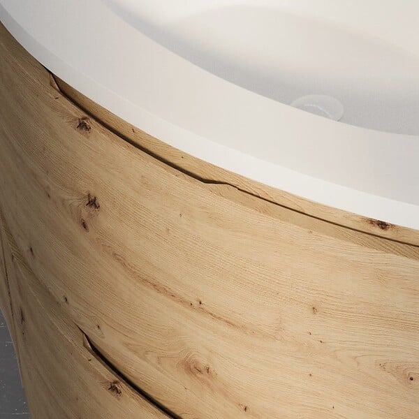KIAMAMI VALENTINA - Meuble De Salle De Bain Suspendu 140 Cm 4 Tiroirs Façade Courbe Chêne Doré | Los Angeles - large