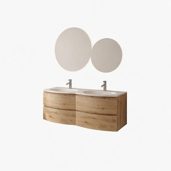 KIAMAMI VALENTINA - Meuble De Salle De Bain Suspendu 140 Cm 4 Tiroirs Façade Courbe Chêne Doré | Los Angeles - large