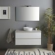 KIAMAMI VALENTINA - Meuble De Salle De Bain Suspendu 100 Cm Blanc Brillant Avec Plateau Effet Béton Et Miroir | Benaco - vignette