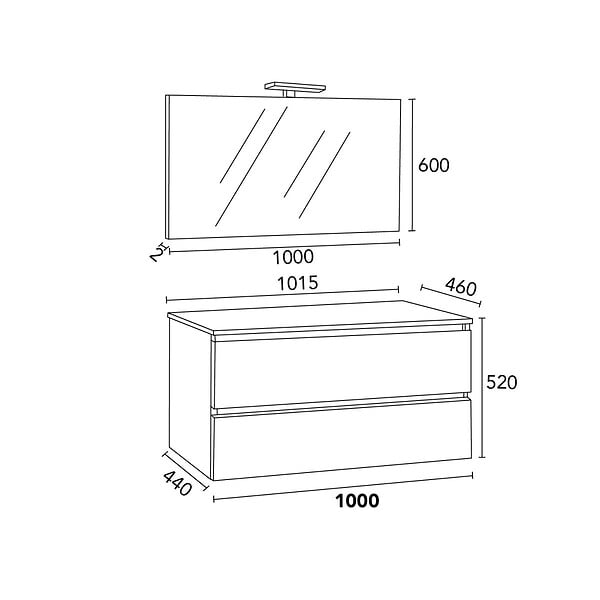 KIAMAMI VALENTINA - Meuble De Salle De Bain Suspendu 100 Cm Blanc Brillant Avec Plateau Effet Béton Et Miroir | Benaco - large