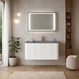 KIAMAMI VALENTINA - Meuble De Salle De Bain Suspendu 100 Cm Blanc Mat Rainuré Avec Lavabo En Résine Gris | Hollywood - vignette