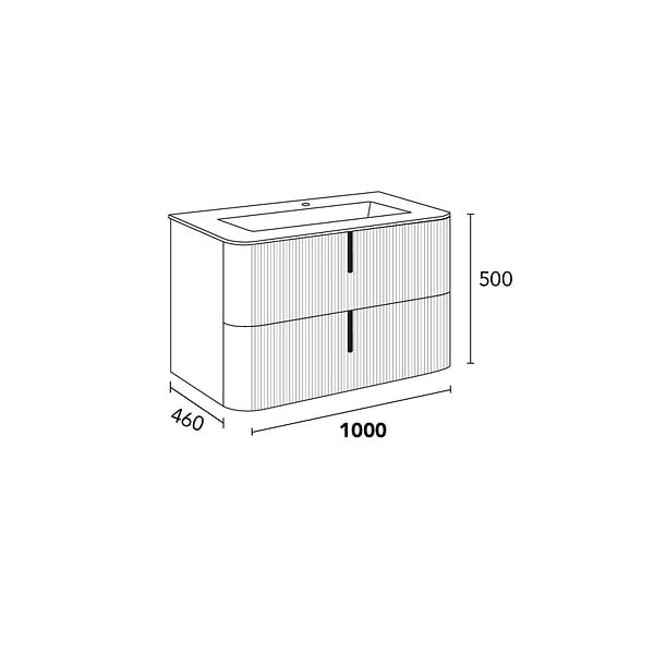 KIAMAMI VALENTINA - Meuble De Salle De Bain Suspendu 100 Cm Blanc Mat Rainuré Avec Lavabo En Résine Gris | Hollywood - large