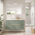 KIAMAMI VALENTINA - Meuble De Salle De Bain Suspendu 100Cm Chêne Givré Et Vert Sauge | Magnolia - vignette