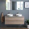KIAMAMI VALENTINA - Meuble Salle De Bain Suspendu 120 Cm Chêne Avec Plan Béton, Miroir 120X60 Et 2 Lampes | Berlin - vignette