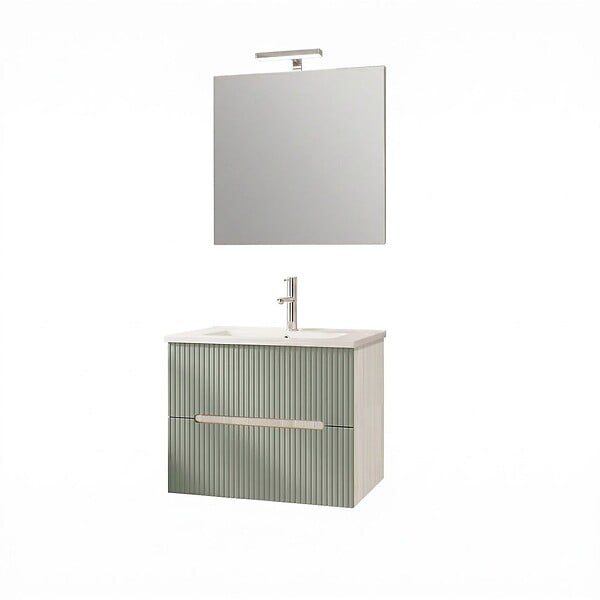 KIAMAMI VALENTINA - Meuble De Salle De Bain Suspendu 60Cm Chêne Glacé Et Vert Sauge | Magnolia - large